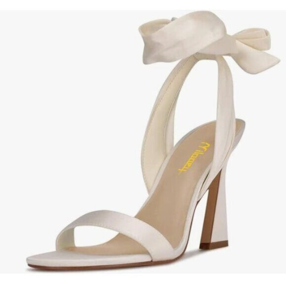 Milooey White Open Toe Strappy Sandal Lace Up Block High Heels Ankle Strap Shoes - Picture 1 of 8